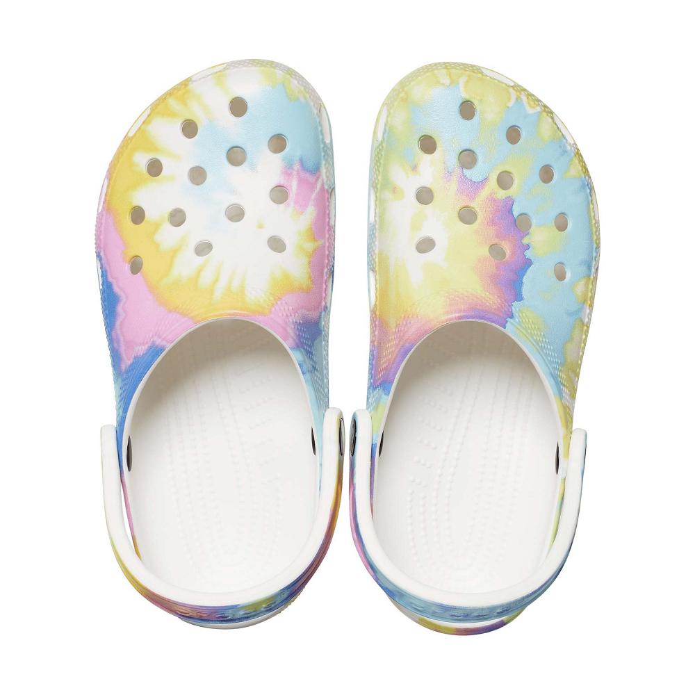White / Multi Women's Crocs Classic Tie-Dye Graphic Clogs | NZ 0133EBCX